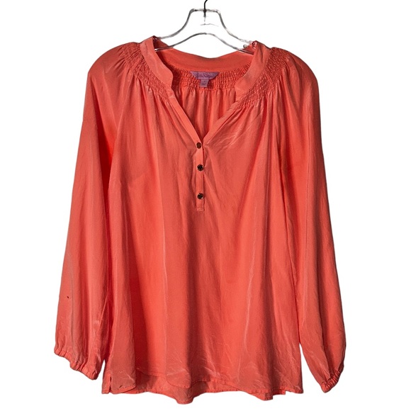 Lilly Pulitzer l Elsa Silk Salmon Pink Blouse Small - Picture 2 of 10